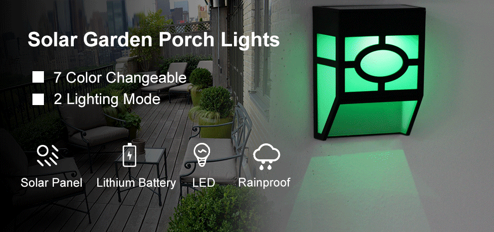 led solar panel powered porch light rgb color changeable outdoor