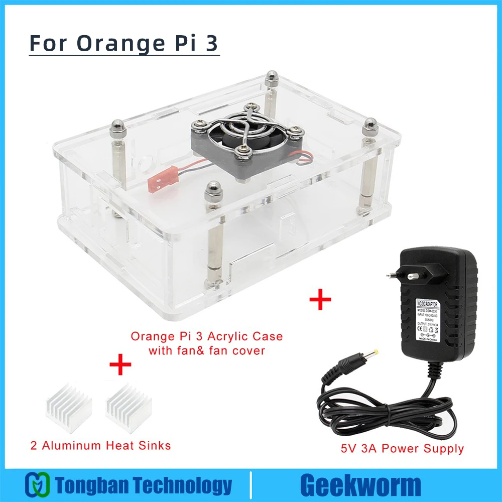 Orange Pi 3 Acrylic Case with Fan Kit + Heatsink + 5V 3A Power Supply / Power Adapter Set, Protective Enclosure for Orange Pi 3
Orange Pi 3 Acrylic Case with Fan Kit + Heatsink + 5V 3A Power Supply / Power Adapter Set, Protective Enclosure for Orange Pi 3
