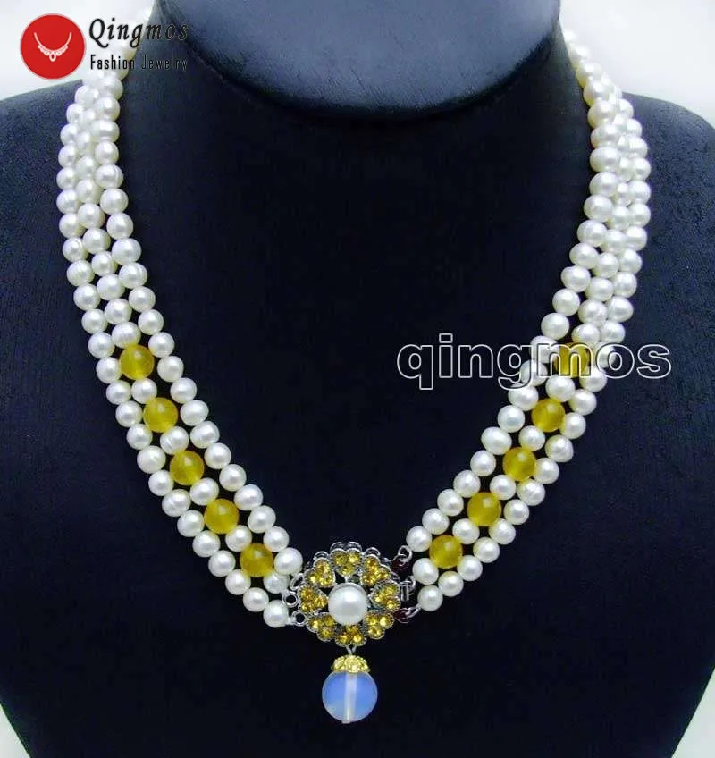 Qingmos Yellow Jades & 6-7mm White Round 3 Strands Natural Pearl Necklace for Women with Opal Pendant Necklace Women Chokers 18"
Qingmos Yellow Jades & 6-7mm White Round 3 Strands Natural Pearl Necklace for Women with Opal Pendant Necklace Women Chokers 18"