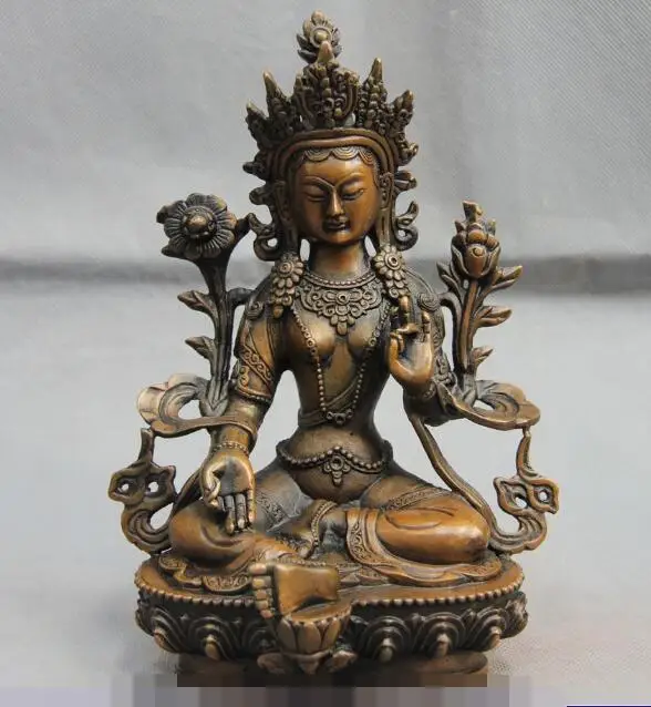 

S02469 8 Tibet Bronze Copper God Green Tara Kwan-yin Guanyin Bodhisattva Buddha Statue (A0321)