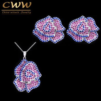 CWWZircons High Quality Red and Blue Cubic Zirconia Crystal Silver Color Famous Brand Rose Flower Jewelry Sets For Women T220
CWWZircons High Quality Red and Blue Cubic Zirconia Crystal Silver Color Famous Brand Rose Flower Jewelry Sets For Women T220