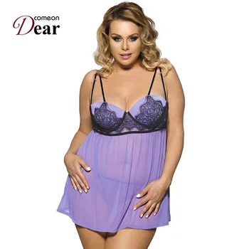 

Comeondear Eyelash Lace Babydoll Plus Size 5XL 6XL High Quality See Though Tenue Sexy Erotic Lingerie For Women RA80072