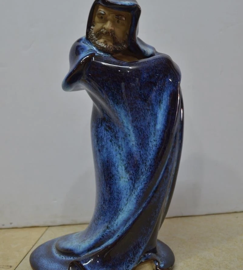 Tibet Art Painted Pottery Porcelain Dharma Damour Bodhidharma Buddha Monk Statue
