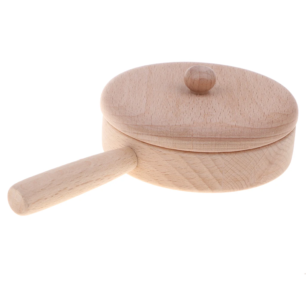 Fun Solid Beech Wooden Kitchen Toy - Cookware/ Kichenware/ Tableware Playset Chef Role Pretend Play Cooking Toys Gift - Pan S