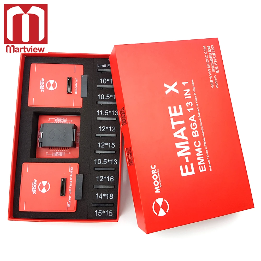 Martview E-Mate X MOORC eMate 13 in 1 EMMC Tool BGA Socket for Easy JTAG Plus UFI RIFF Medusa Pro Box Support for BGA 529 169
Martview E-Mate X MOORC eMate 13 in 1 EMMC Tool BGA Socket for Easy JTAG Plus UFI RIFF Medusa Pro Box Support for BGA 529 169