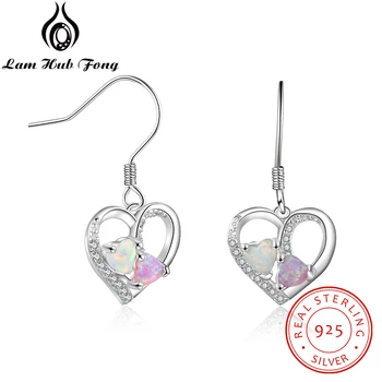 

Romantic Sweet Heart Created White Pink Opal Earrings 925 Sterling Silver Dangle Drop Earrings Wedding Jewelry (Lam Hub Fong)