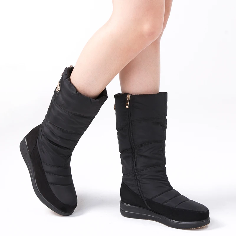 AIMEIGAO New Arrival Warm Fur Snow Boots Women Plush Insole Waterproof Boots Platform Heels Mid-calf Black Boots High Quality