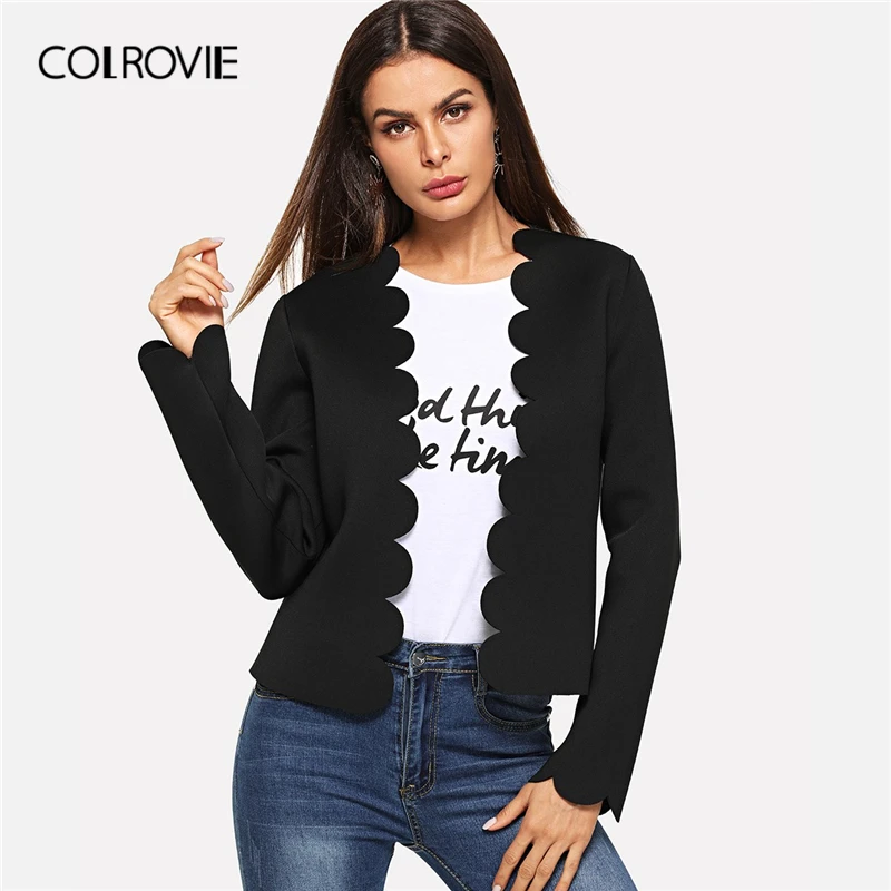 COLROVIE Black Solid Scallop Trim Bolero Casual Women Blazer Feminino 2019 Spring Office Ladies Coats Elegant Outerwear Coat
COLROVIE Black Solid Scallop Trim Bolero Casual Women Blazer Feminino 2019 Spring Office Ladies Coats Elegant Outerwear Coat