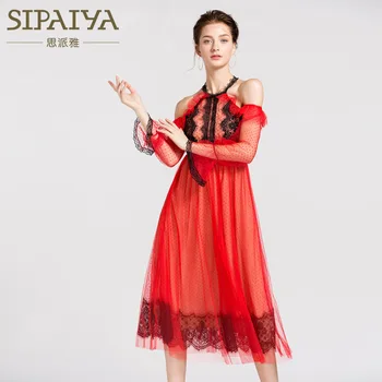 New 2019 autumn wave point splicing long-sleeved hanging neck aristocratic temperament of tall waist dress
New 2019 autumn wave point splicing long-sleeved hanging neck aristocratic temperament of tall waist dress