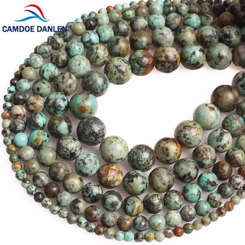 

CAMDOE DANLEN Natural African Turquoises Stone Round Loose Beads 4 6 8 10 12mm Fit DIY Charms Bracelet Beads For Jewelry Making