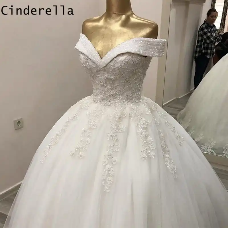 Cinderella Shining Crystal Beading Off The Shoulder Lace Up Back