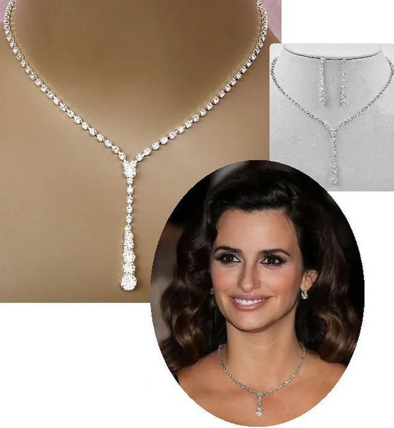Fashion Inspired Celebrity Style Crystal Long Drop Necklace Earrings Set Silver Color Bridal Bridesmaid Wedding Jewelry Sets
Fashion Inspired Celebrity Style Crystal Long Drop Necklace Earrings Set Silver Color Bridal Bridesmaid Wedding Jewelry Sets