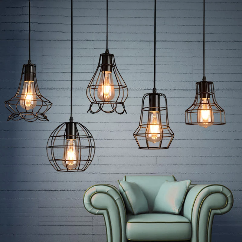Vintage Black Metal Pendant Light Industrial Hanging Loft Pendant Lamp Retro Suspension Indoor Pendant Lights Bar Restaurant Dining Room (1)