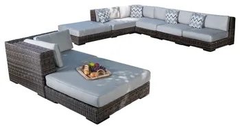 Outdoor 8 Piece Light Brown Wicker Aluminium Sofa Sectional