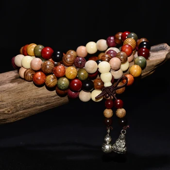 

Cindiry 108*6mm/8mm Variety of Sandalwood Tibetan Buddhist Prayer Beads Bracelets Buddha Mala Rosary Wooden Charm Bracelet