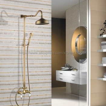 Antique Brass Bathroom Shower Faucet Set Double Handle 8" Rainfall Shower System with Handshower Nan502
Antique Brass Bathroom Shower Faucet Set Double Handle 8" Rainfall Shower System with Handshower Nan502