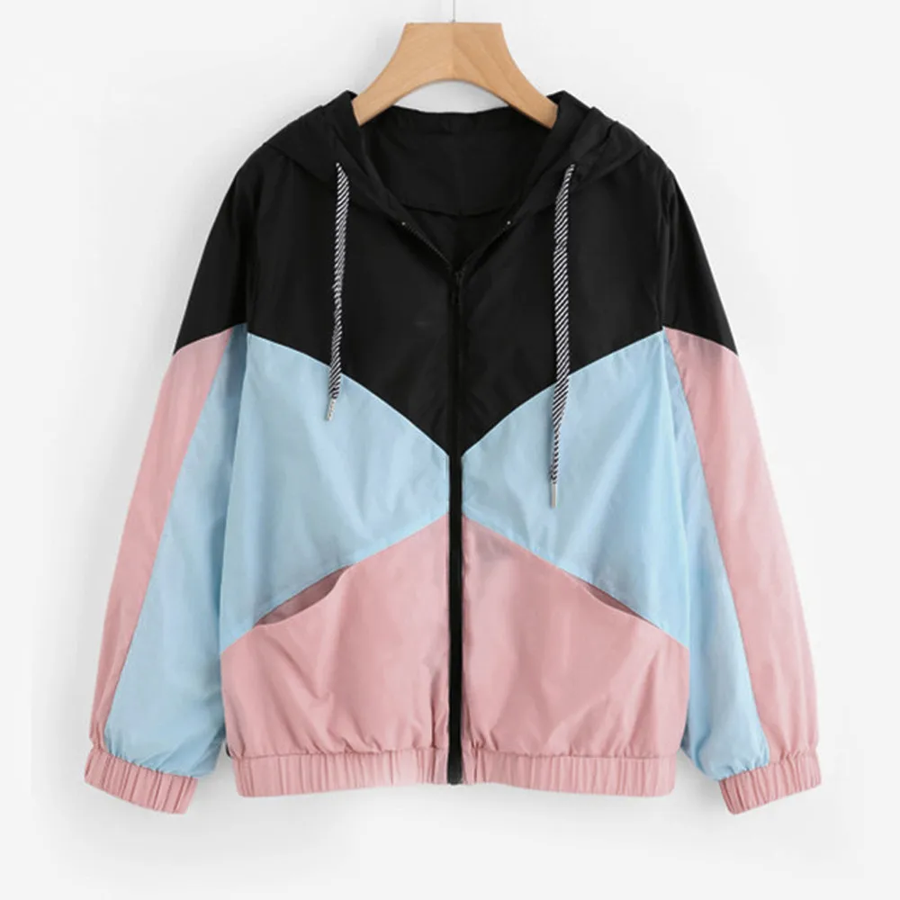 Female Jacket Casual Coat Female Long Sleeve Patchwork Thin Skinsuits Hooded Zipper Pockets Patchwork Plus Size casaco feminino-
Female Jacket Casual Coat Female Long Sleeve Patchwork Thin Skinsuits Hooded Zipper Pockets Patchwork Plus Size casaco feminino-