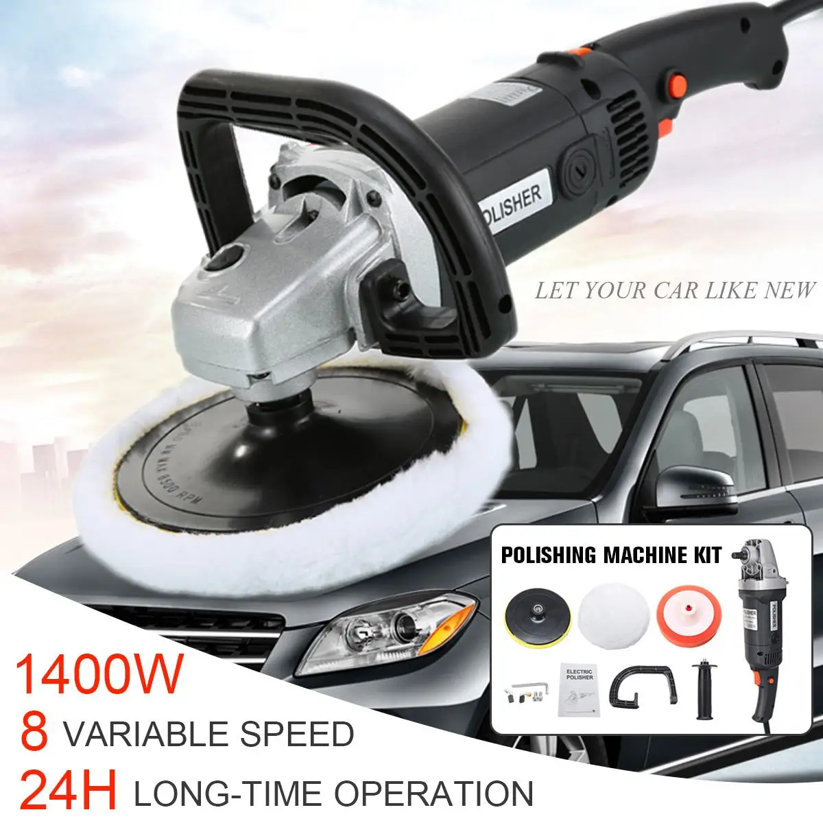 Car Polisher 1400W 8 Variable Speed Electric Floor Polisher 220-240V Car Polishing Machine Buffer Sander Tool Kit UK Plug
Car Polisher 1400W 8 Variable Speed Electric Floor Polisher 220-240V Car Polishing Machine Buffer Sander Tool Kit UK Plug