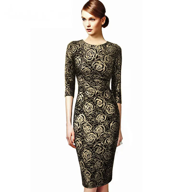 Women Spring Dress 2019 Vintage Plus Size Elegant Golden Rose Floral Slim Party Dress Casual Pencil Bodycon Dresses Female
Women Spring Dress 2019 Vintage Plus Size Elegant Golden Rose Floral Slim Party Dress Casual Pencil Bodycon Dresses Female