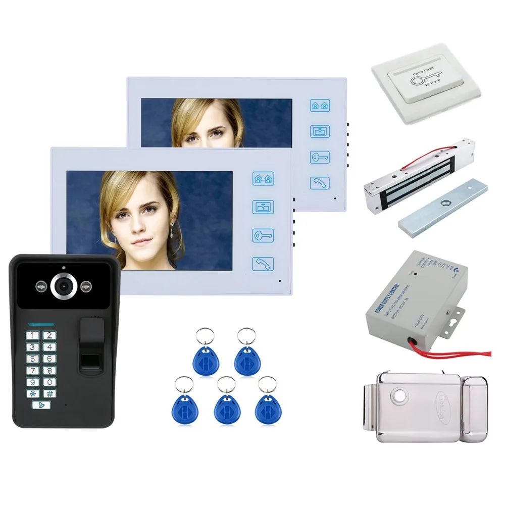 Home Security 7" TFT 2 Monitor Fingerprint Recognition RFID Password Video Door Phone Intercom Doorbell+Electronic locks Set
Home Security 7" TFT 2 Monitor Fingerprint Recognition RFID Password Video Door Phone Intercom Doorbell+Electronic locks Set
