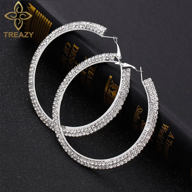 TREAZY Classic Fashion 2 Rows Rhinestone Crystal Big Circle Earrings Silver Color Round Hoop Earrings for Women Wedding Jewelry
TREAZY Classic Fashion 2 Rows Rhinestone Crystal Big Circle Earrings Silver Color Round Hoop Earrings for Women Wedding Jewelry