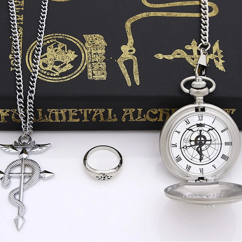HOT Anime Watch Fullmetal Alchemist Edward Pocket Watch with Necklace & Ring Cosplay Costume Props
HOT Anime Watch Fullmetal Alchemist Edward Pocket Watch with Necklace & Ring Cosplay Costume Props