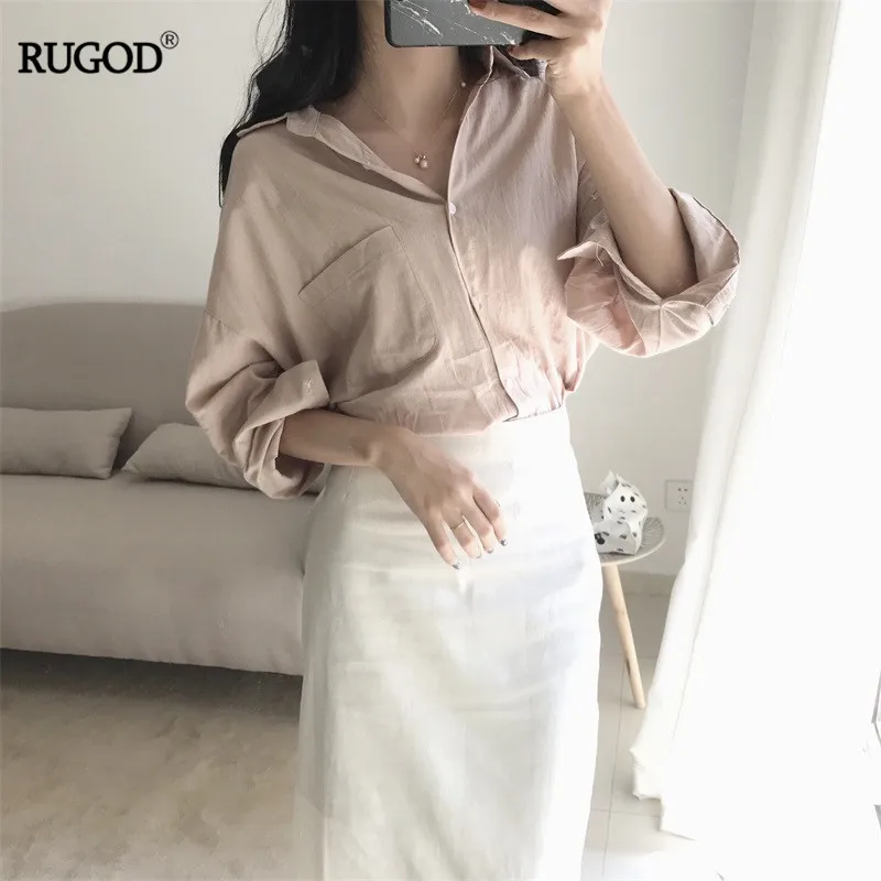 RUGOD 2019 summer women solid turn-down collar blouse loose style korea style casual lady pocket blouse
RUGOD 2019 summer women solid turn-down collar blouse loose style korea style casual lady pocket blouse