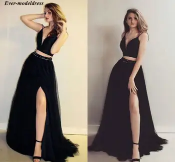 Two Pieces Black Prom Dresses 2019 Long Side Split Spaghetti Straps Beaded Sweep Train Formal Party Gowns Vestidos De Festa
Two Pieces Black Prom Dresses 2019 Long Side Split Spaghetti Straps Beaded Sweep Train Formal Party Gowns Vestidos De Festa