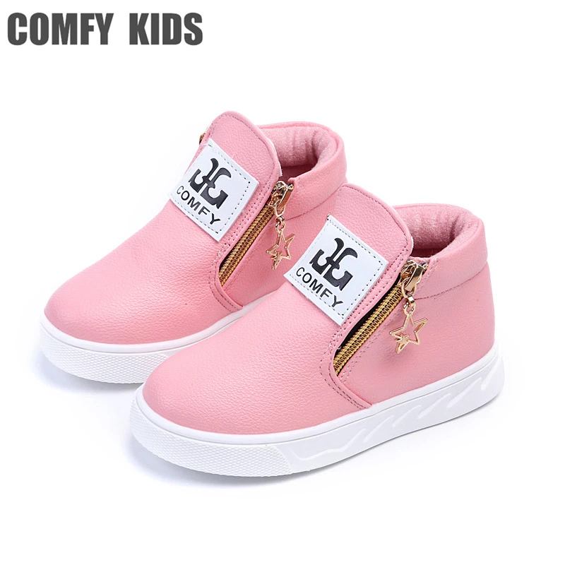 Image 2015 fashion casual girls leather boots sneakers shoes for child leather sneakers boots shoes flat with child girls boots shoes