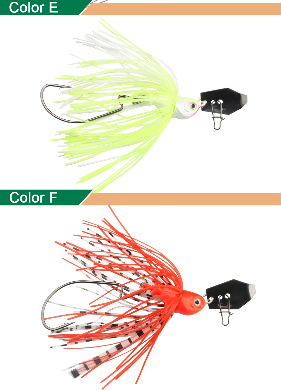 RoseWood 1PCS Buzz Bait Fishing Lure 14g Lead Head Metal Spoons, Soft Elastic Silicone Skirt Spinner Bait Lures For Bass Fishing (7)