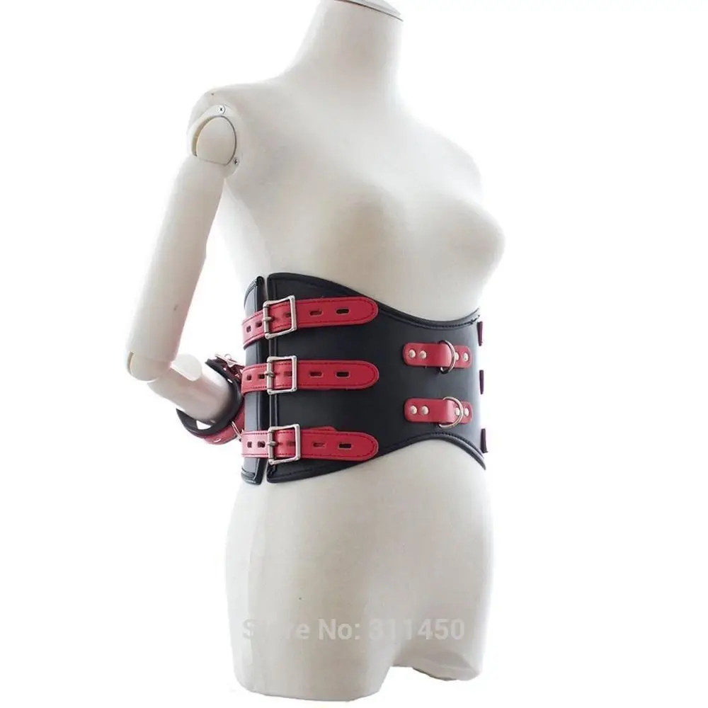 Womens Black and Red Leather Buckled Waist Cincher Underbust Corset Top with Arm Binders Role Play Hen Party Fetish Costume
Womens Black and Red Leather Buckled Waist Cincher Underbust Corset Top with Arm Binders Role Play Hen Party Fetish Costume
