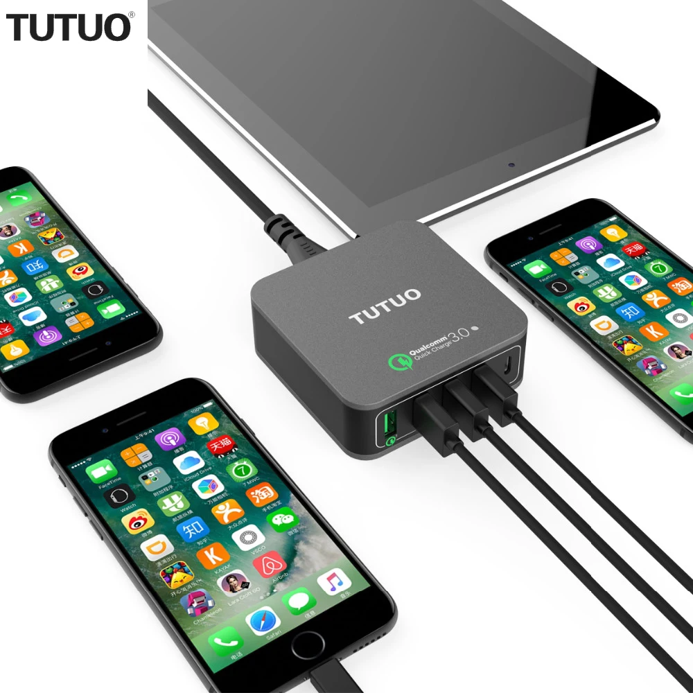 TUTUO Quick Charge 3 0 Type c 40 Вт 5 портов быстрое зарядное устройство USB штепсельная вилка