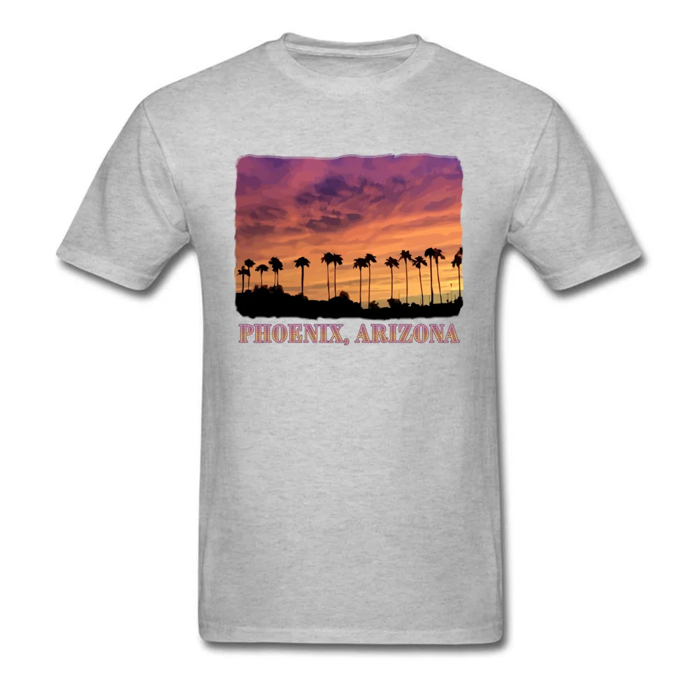 Newest Adult T-shirts Crew Neck Short Sleeve Cotton Casual T Shirt Hip hop Clothing Shirt Free Shipping Phoenix Arizona Beautiful Sunset Palm Trees grey