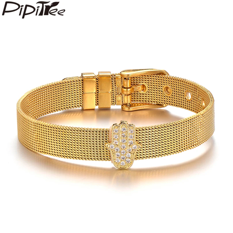 Pipitree Cubic Zirconia Hamsa Hand Bracelet Stainless Steel Mesh Chain Charm Bracelets & Bangles for Women Men Fashion Jewelry 
Pipitree Cubic Zirconia Hamsa Hand Bracelet Stainless Steel Mesh Chain Charm Bracelets & Bangles for Women Men Fashion Jewelry