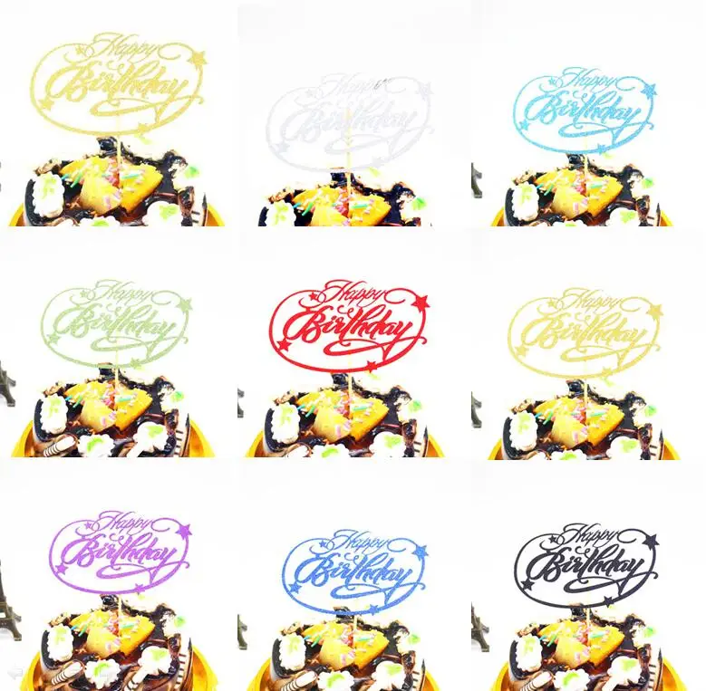 1pc Creative Happy Birthday Cake Flag Topper Multi Colors Stars Flags For Wedding Birthday Party Cake Baking Decor Supplies