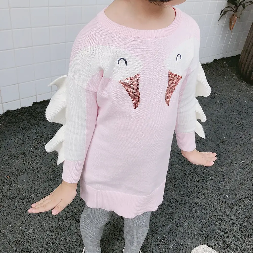 Фото new 2019 children dress autumn girl clothes baby knitted sweater swan sleeve girls for 2~6age pullover | Мать и ребенок