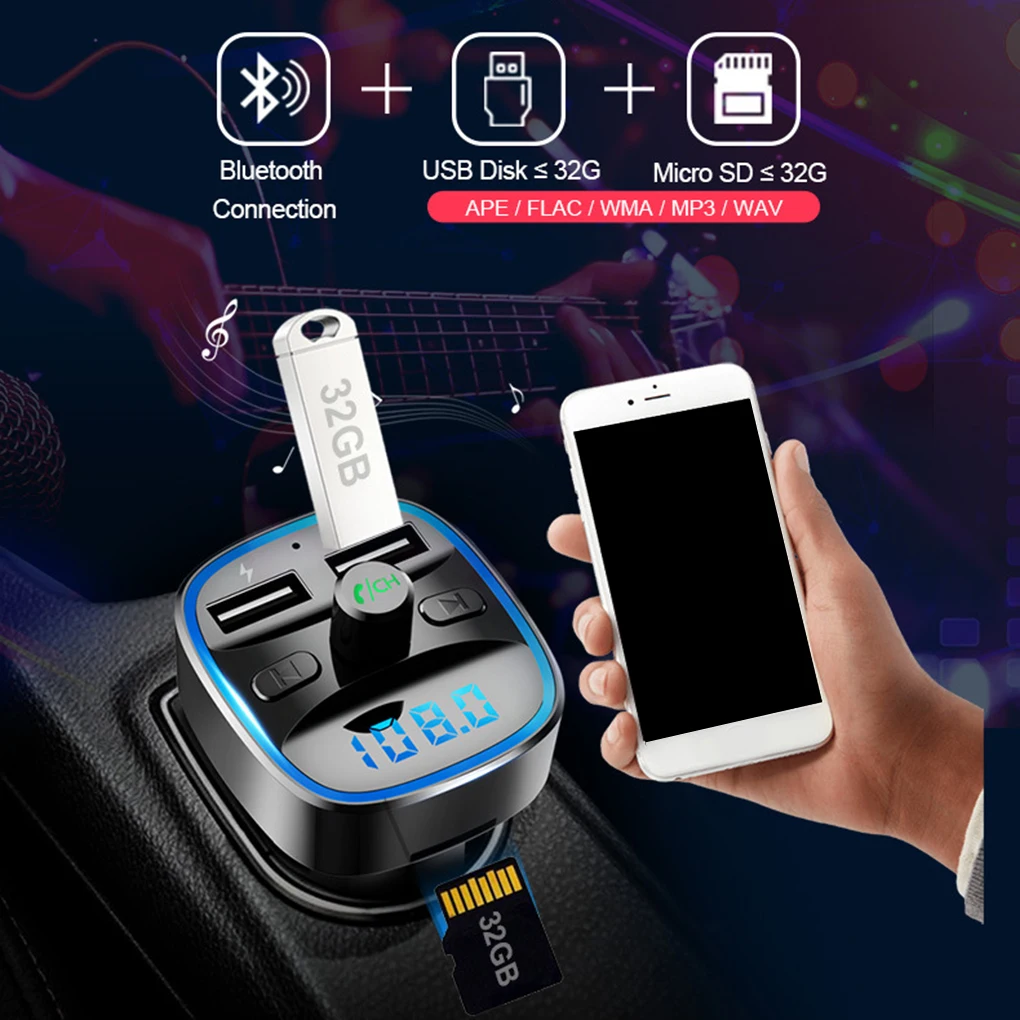 

Fast USB Charger Car Music Kits Handsfree Bluetooth 5.0 FM Transmitter Wireless Aux Modulator Car MP3 Player Screen