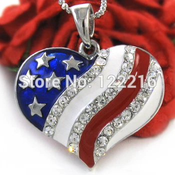 Best quality 30pcs a lot rhodium plated America flag with shinning stone Heart pendant Necklace
Best quality 30pcs a lot rhodium plated America flag with shinning stone Heart pendant Necklace