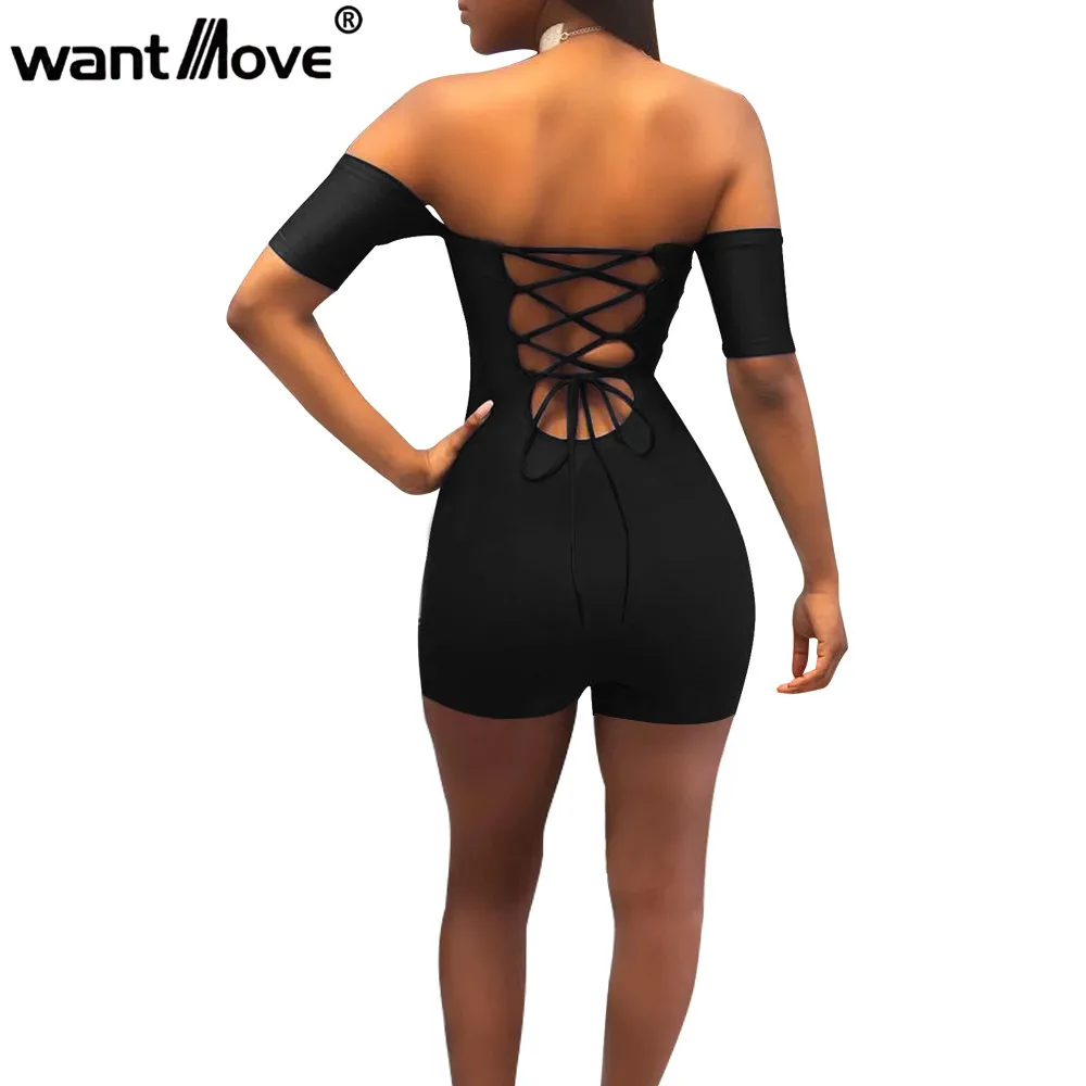 Wantmove women sexy off shoulder lace up bodycon rompers womens jumpsuit 2019 summer club party shorts bodysuit romper JZ071
Wantmove women sexy off shoulder lace up bodycon rompers womens jumpsuit 2019 summer club party shorts bodysuit romper JZ071