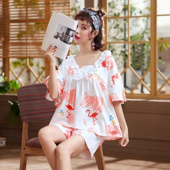 Flamingos Pagoda sleeve Short Sleeved + Shorts Home Suit Spot Pajama Sets Summer Nightly V Neck Womens pijama home clothing
Flamingos Pagoda sleeve Short Sleeved + Shorts Home Suit Spot Pajama Sets Summer Nightly V Neck Womens pijama home clothing