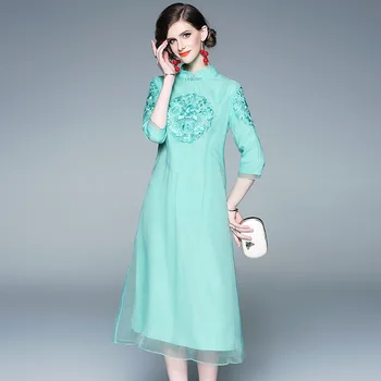 Green Dress Women Spring Summer Chinese style Court Embroidery Three Quarter Sleeve Improved cheongsam A Line vestidos S-XXL
Green Dress Women Spring Summer Chinese style Court Embroidery Three Quarter Sleeve Improved cheongsam A Line vestidos S-XXL