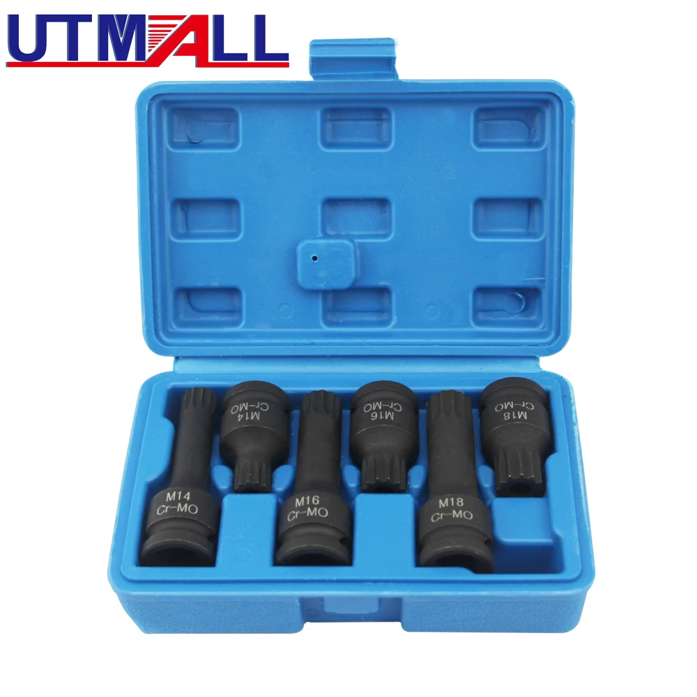 6pc Spline Impact Bit Socket Set 1/2" Drive Extension Bar Wrench CR-MO 12 Point Screwdriver Bit
6pc Spline Impact Bit Socket Set 1/2" Drive Extension Bar Wrench CR-MO 12 Point Screwdriver Bit