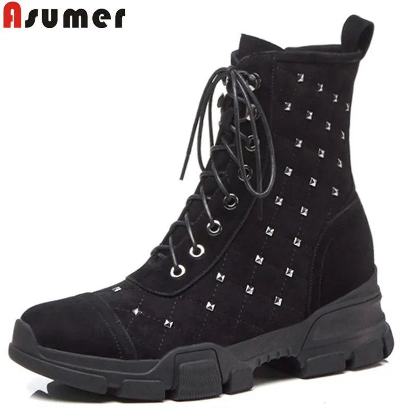 ASUMER black fashion ankle boots for women round toe zip genuine leather boots rivet lace up ladies boots 2018 new shoes woman
ASUMER black fashion ankle boots for women round toe zip genuine leather boots rivet lace up ladies boots 2018 new shoes woman