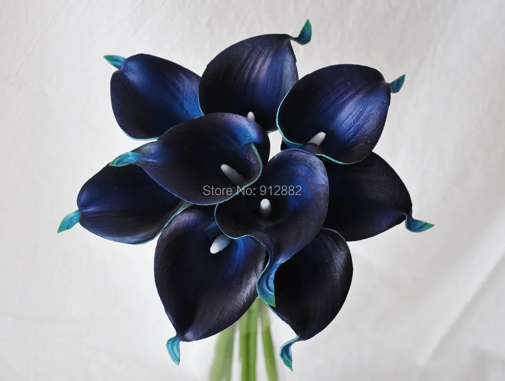 

9pcs Navy Real Touch Artificial Picasso Calla Lilies Flower Arrangement for Wedding Bouquet and Home Decor
