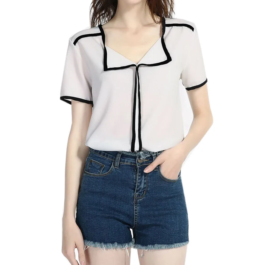 Sexy Women's Tops and Blouses Short Sleeve V-Neck Casual Solid Fresh Sweet Chiffon Work Office Shirt Blouse haut femme ete 2019
Sexy Women's Tops and Blouses Short Sleeve V-Neck Casual Solid Fresh Sweet Chiffon Work Office Shirt Blouse haut femme ete 2019