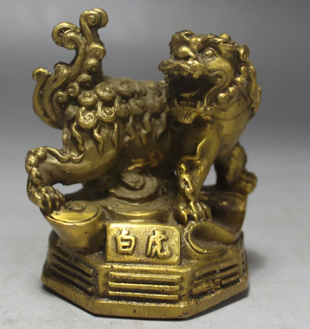

9CM Chinese Fengshui Folk Bronze Zodiac Year Animal Tiger Statue Sculpture copper Decoration real Brass