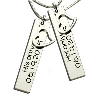 Wholesale Hand Stamped His & Her Bar Necklace Silver Personalized Couples Necklaces Vertical Date Necklace Valentine's Day Gift
Wholesale Hand Stamped His & Her Bar Necklace Silver Personalized Couples Necklaces Vertical Date Necklace Valentine's Day Gift