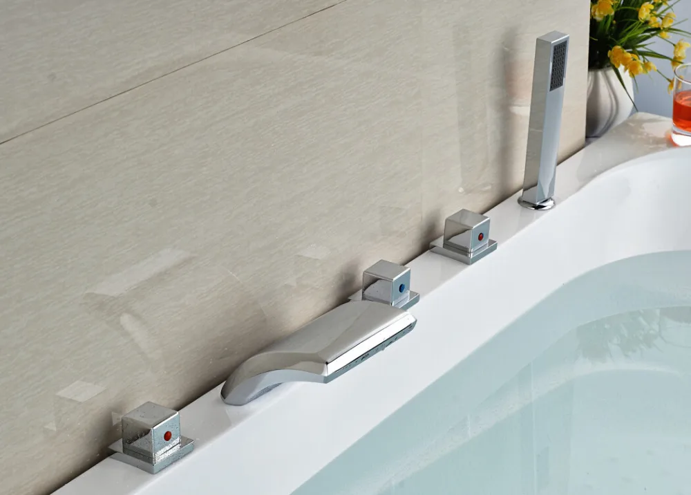 Widespread Chrome Finished Deck Mounted Bathroom Waterfall Shower Faucet Mixer Tap With Hand shower
Widespread Chrome Finished Deck Mounted Bathroom Waterfall Shower Faucet Mixer Tap With Hand shower