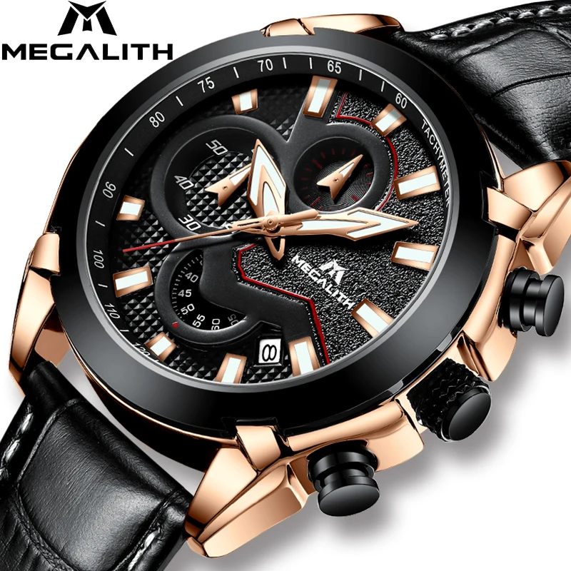 Relogio Masculino 2018 MEGALITH модные часы Мужские Водонепроницаемые кожаные спортивные