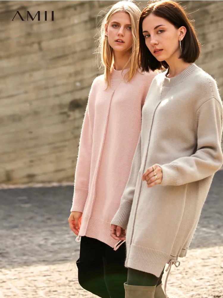 Amii Minimalist Women Lace Up Sweater Autumn Winter 2018 Causal Solid Loose O Neck Long Sleeve Knitted Sweaters Pullovers
Amii Minimalist Women Lace Up Sweater Autumn Winter 2018 Causal Solid Loose O Neck Long Sleeve Knitted Sweaters Pullovers